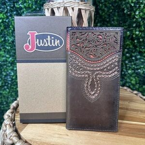 Justin Boots Brown Leather tooled  rodeo‎ Wallet nwt